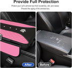 NBTEPEM Bling Crown Car Center Console Armrest Cover, Leather Middle Console Cover Cushion with 2 Storage Bags, Car Armrest Storage Box Interior Accessories for Most Vehicles(Pink)