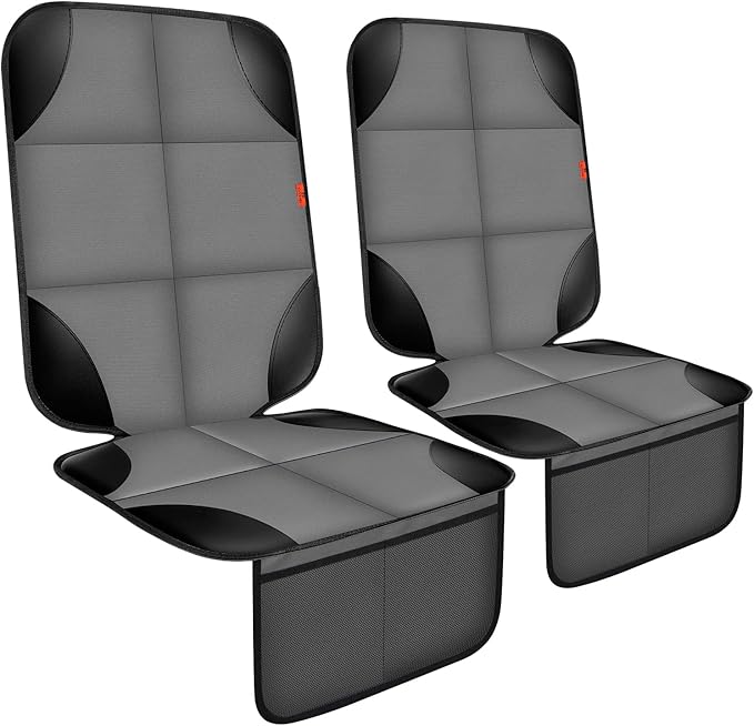 Car Seat Protector 1 Pack Car Seat Cushion Mat Thickest Padding,Waterproof 600D Fabric Car Seat Covers for Non-Slip Backing Mesh Pockets for Baby and Pet (Gray, 2 Pcs)