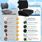 TushGuard Back&Seat Cushion, Car Seat Office Chair Cushions, Memory Foam Lumbar Back Support Pillow, Portable Airplane Seat Cushion for Travel, Computer Desk, Wheelchair, Driving (Black, X-Large)
