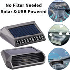 Solar-Powered Car Air Purifier with USB Charging & Ozone Odor Elimination - Portable HEPA Filter-Free Ionizer for Pet Odors, VOCs - Compact, Silent, Best for Car Use (8813 black)