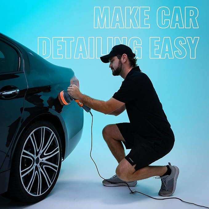 Car Buffer Polisher, 5 Inch Dual Action Polisher for Car Detailing, 9mm Random Orbital Car Polisher Buffer Kit, 6 Speeds 2000-6200RPM, 4 Buffing Pads for Car detailing, Polishing, Waxing, W01