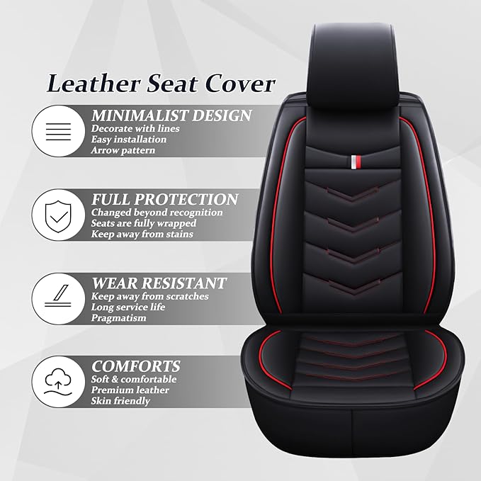 Car Seat Cover for Ford Explorer 2000-2025, Waterproof Durable Compatible Airbag, Premium Leather Seat Protector(2 Seats Luxury,Black Red)