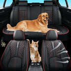 Universal Car Seat Covers, Black with Red Trim, Premium Nappa Leather, with Lumbar Support, Waterproof, Full Set, Non-Slip, Contoured Fit, Airbag Compatible, Fits Suvs, Sedans, Pickup Trucks