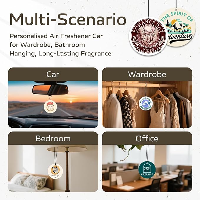 HINFKA 10-1000 Pcs Custom Air Fresheners with Picture – Personalized Double-Sided Car Freshener with Logo or Photo, Bulk Customized Gifts for Business Events and Branding (A07-Round, Personalized)