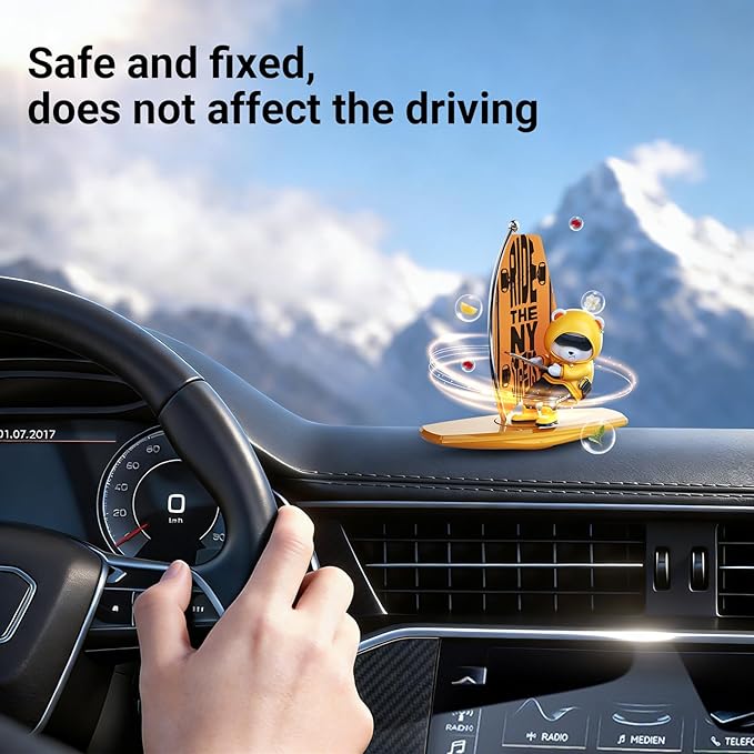 Car Air FreshenerThe Little Bear sways with The car Refillable Air Purifier for Car Interior Dashboard Decorations Accessories Ny-Flag（Yellow）