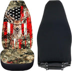 ELEQIN Deer American Flag Front Car Seat Covers 2pc, Sunflower Automotive Seat Covers Car Accessories Universal Size Fit for Most Cars,SUVs&Trucks&Vans