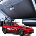 Wigoo Tesla New Model Y Accessories Windshield Sunshade [OEM Design, 100% Sun Blockage] Foldable Heat Insulation Sunshade with Storage Bag, for Model Y 2020~2026 (Juniper), Silver Coating