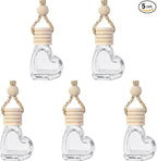 5PCS Hanging Car Air Freshener, Car Air Freshener Diffuser, 8ml Hanging Essential Oil Diffuser Bottle, Auto Interior Cute Glass Empty Perfume Bottle Ornament for Most Vehicles (Heart)