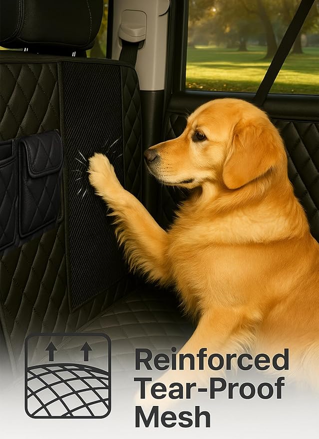 Dog Car Seat Cover, Universal Fit, Waterproof, Breathable, Machine Washable, Pet Hammock with Storage Pocket, Black (Black, Large(59" W))