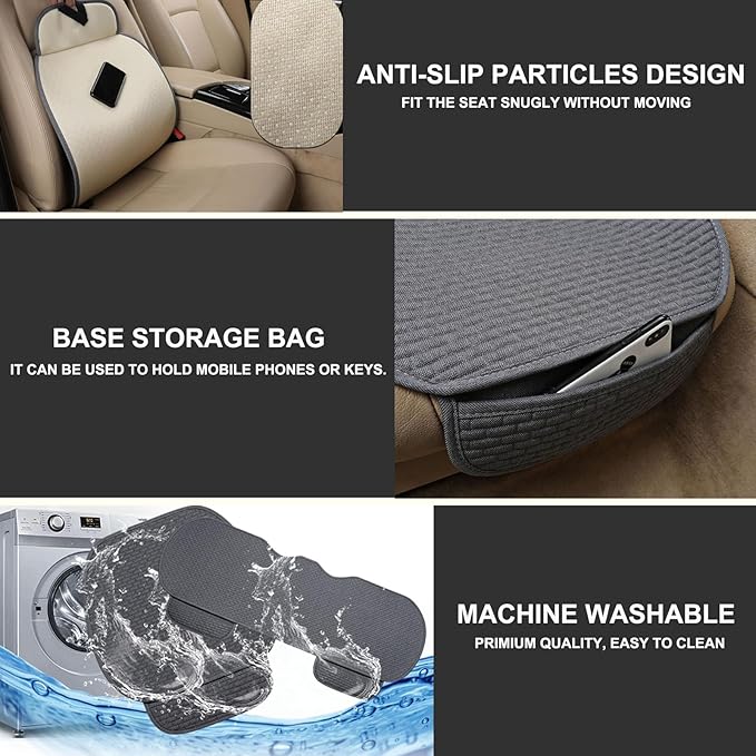 2PCS Car Seat Covers Cushion Pad Breathable Anti Slip Auto Seat Protector Pad with Storage Pocket Universal fit for Most Automotive, Truck, SUV, and Van