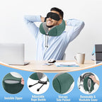 CloudBliss Travel Pillow Premium Memory Foam, Comfortable & Supportive Neck Pillow, Neck Pillows for Sleeping Travel, Airplane Pillow for Sleeping Airplane, Car, Office and Home（Black & Green）