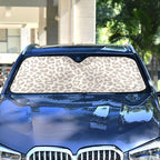 Leopard Cheetah White Car Windshield Sun Shade Foldable UV Ray Sun Visor Protector Sunshade to Keep Your Vehicle Cool (55" x 27.6")