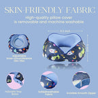 SKYTRAX® Certified Kids Safe Memory Foam Travel Neck Pillows for Kids and Toddlers, Cute Cartoon Design, Car Seat & Airplane Head Neck Support, Adjustable Snap Buttons, Washable Soft Cover (Dinosaur)