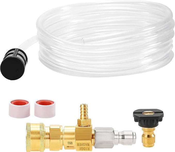 RIDGE WASHER Downstream Injector for Pressure Washer, Chemical Power Washer Injector kit, 10 Feet Soap Tubing with High Pressures Soap Injectors, 3/8’’ Quick Connect, 5-8 GPM