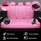 CAR PASS 3D Foam PU Leather Car Seat Covers, Universal Seat Covers Full Sets for Trucks SUV Sedan Automotive Seat Covers Armrest Airbag Compatible Waterproof Comfortable Faux Nappa Leather All Pink
