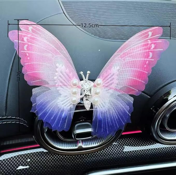3 Pcs Embroidery Fragrance gradient Butterfly Decoration, Butterfly Car Vent Clips, Embroidery Fragrance Butterfly Car Air Freshener Clip Charm Car Inter Decor Cute Car Accessories for Women Girls