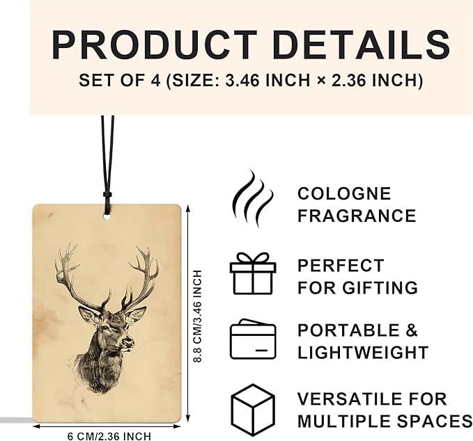 Vintage Duck deer dog Car Air Freshener 4 Pcs,Mallard Duck Lover Gifts Car Accessories for Women Men,Rustic Farmhouse Farm Animal Air Freshener Hanging for Cars Books Closet Drawer