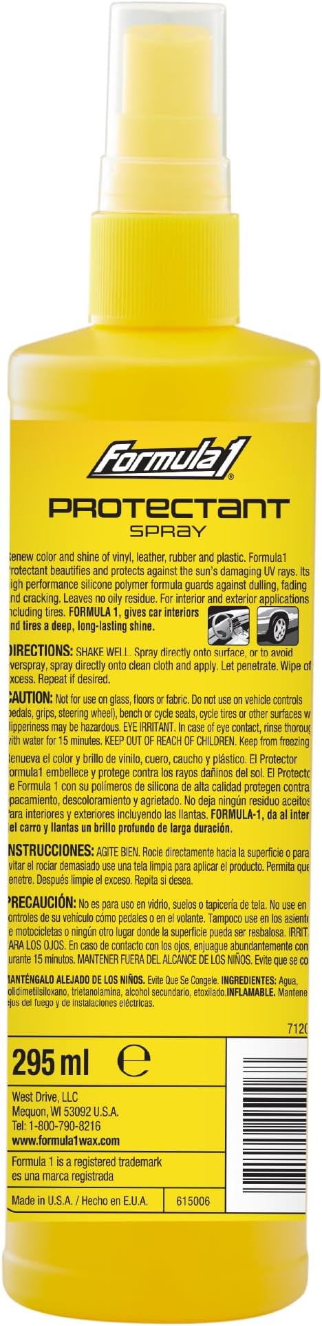 Formula 1 Interior Detailing Protectant Spray, Car Interior Cleaner with UV Protection, Non Greasy Formula, Safe for Vinyl, Rubber, Plastic, & Dashboard - 10oz