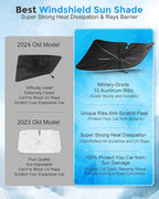 DMJN Umbrella Windshield Sun Shade - Small, Car Sunshade for Front Windshield [Nano Ice-Crystal Coatings] UPF50+ Heat & UV Block, Protect Interior & Keep Cooler Universal for Car, SUV, Truck