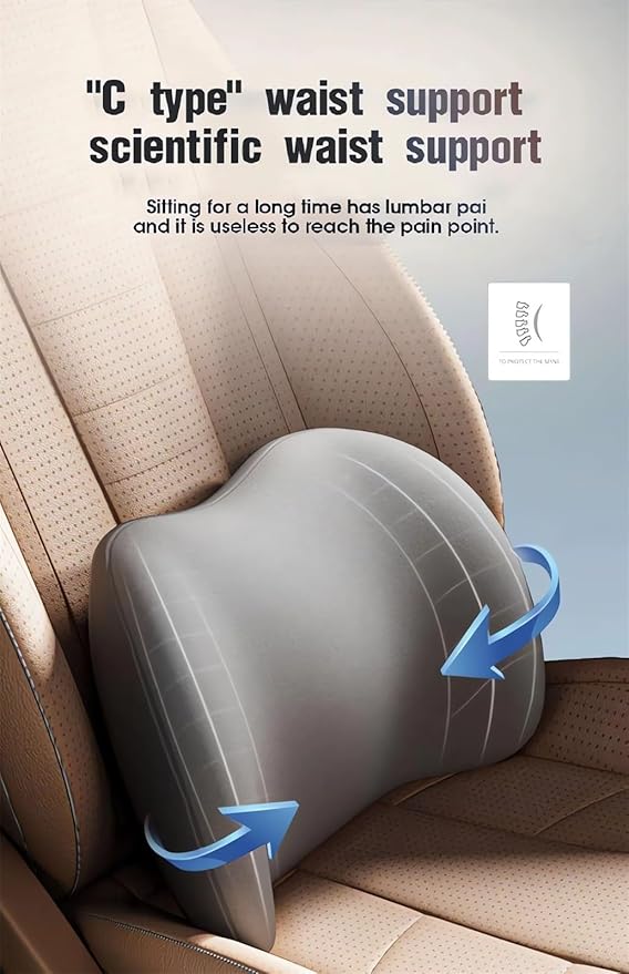 Car Headrest & Lumbar Support Cushion Ergonomic Car Seat Neck Back Rest Pillows Orthopedic Memory Foam Head Rest and Lower Lumbar Support Pillow Set Backrest Driving Seat Office Chair Support (Black)