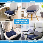 TushGuard Seat Cushion for Office Chair Memory Foam Non-Slip Cushion Back, Relief Chair Pad, Butt Pillow for Office Chair, Car, Computer Desk, Blue