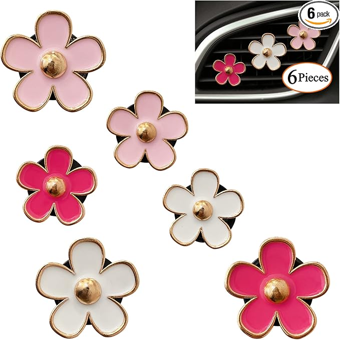 6 Pieces Daisy Air Vent Clips Flower Decoration Car Air Freshener Clips Air Conditioning Outlet Clip Charm Colorful Car Interior Decor Accessories for Girls Women