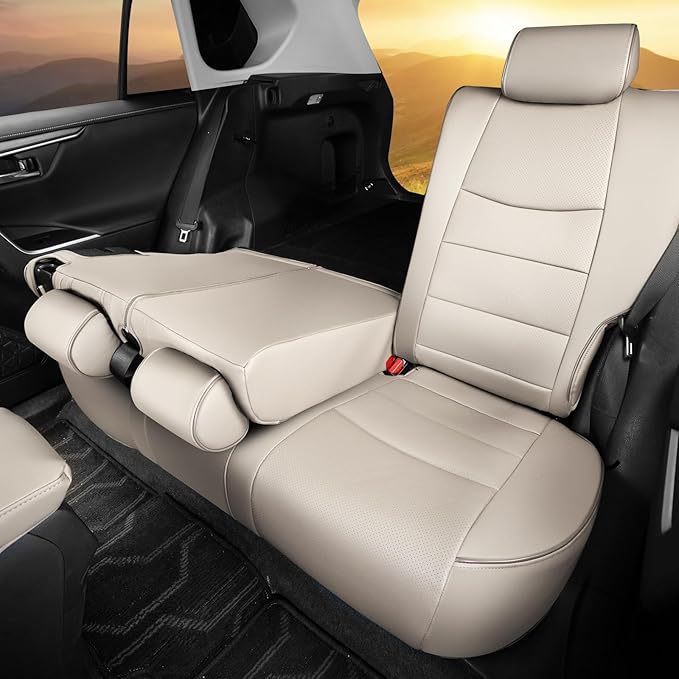 HKZ Fit RAV4 Hybrid Car Seat Cover Set for 2013 2014 2015 2016 2017 2018 Toyota RAV4 Hybrid-Leather(Beige)
