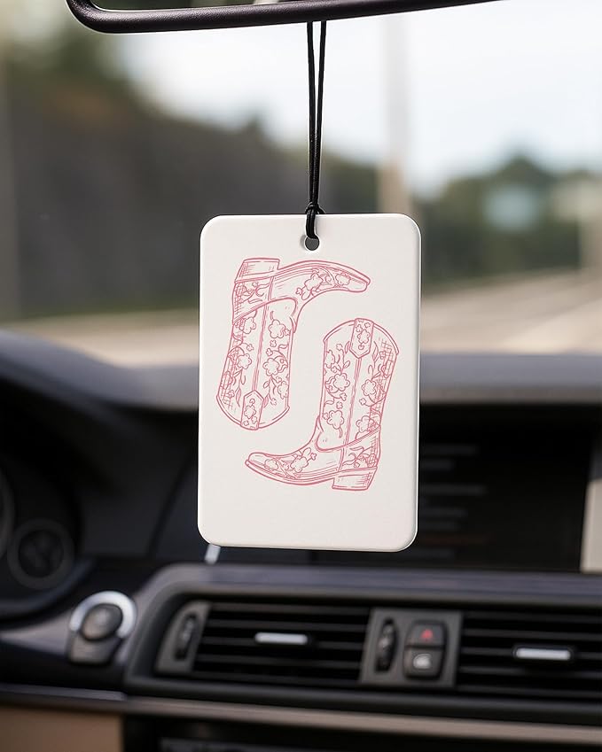 Pink Western Car Air Freshener 4 Pcs Coconut Scented, Coquette Preppy Pink Cowgirl Car Accessories Mirror Decor for Women, How Lucky are We Hanging Air Freshener for Cars Closet Drawer Books
