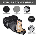 BAGLHER Expandable Cat Carrier with Travel Litter Box, Pet Travel 5 Sides Open Doors 3 Sides, Leak-Proof and Collapsible, for Car, Airplane Trip, Black