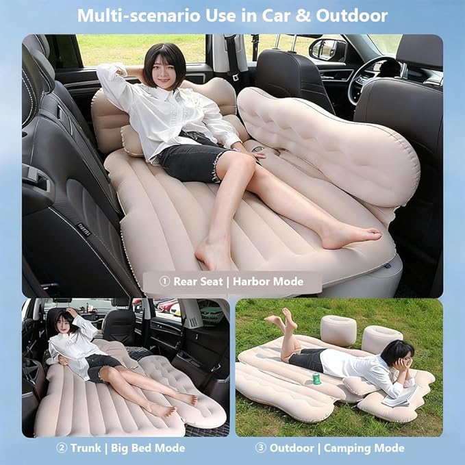 Car Inflatable Air Mattress for Nissan Armada (new Generation) 2025 Inflatable Back Seat Car Bed Double-Sided Portable Camping Travel Sleeping Bed,Dark Green-Cartoon Design