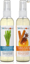 Natural Flower Power Air Freshener Spray - Odor Eliminator w/Essential Oils - Home, Car & Fabric - Cruelty Free & Vegan - Variety Pack - Lemongrass and Citrus & Spice - 2 x 4 fl oz