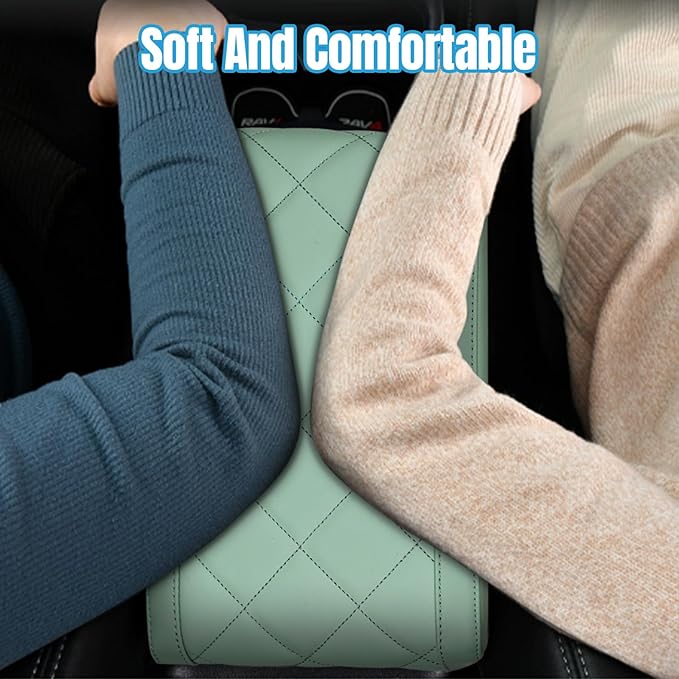 Hovom Car Center Console Armrest Pillow, 12.6"×7.87"×1.97" Leather Arm Rest Cover for Cars, Soft Comfortable Auto Armrest Cushion Pad, Vehicle Middle Console Cover, Car Accessories (Green)