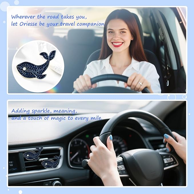 Beach Car Decor,Bling Whale Car Air Freshener Vent Clips,Glamour Dark Blue Cetacean Ocean Themed Vehicle Dashboard Accessories,Refillable Diffuser
