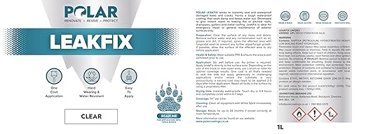 Polar Specialist Coatings Clear Leak Fix Paint - 35 oz - One Coat Waterproof Sealant with Reinforced Fibers, Instantly Seals Leaks & Cracks for Roofs, Drainpipes and Gutter Repairs for Exterior Use