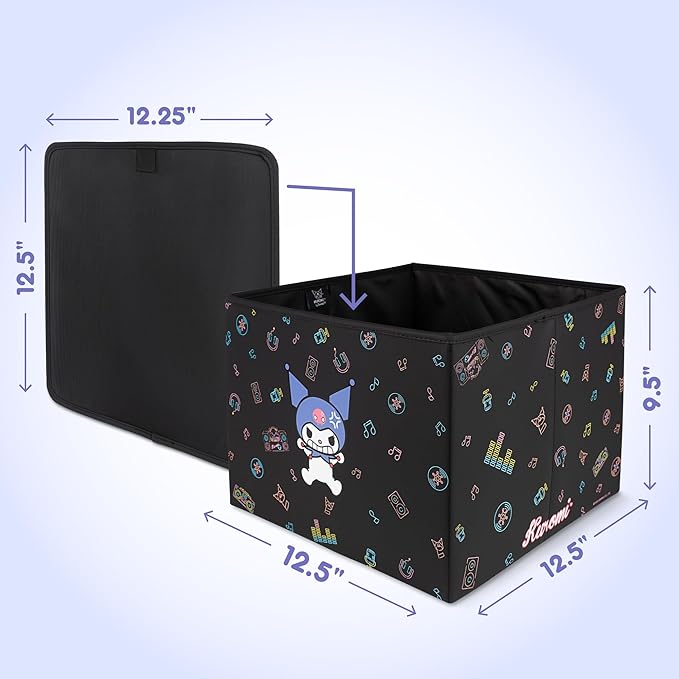Sanrio Kuromi Car Trunk Organizer & Steering Wheel Cover Set – Cute, Non-Slip, Soft Grip Car Accessories for Women – Collapsible Storage Bin for Groceries, Tools & Travel – 12.5"L x 12.5"W x 9"H