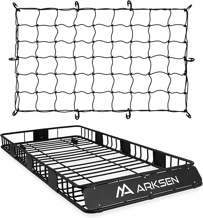ARKSEN 84" x 39" x 6" Roof Rack Basket with Extension & Cargo Net, 150 lb Heavy-Duty Steel Cargo Carrier, Fits Crossbars up to 1.38" Thick, for SUV & Pickup Truck