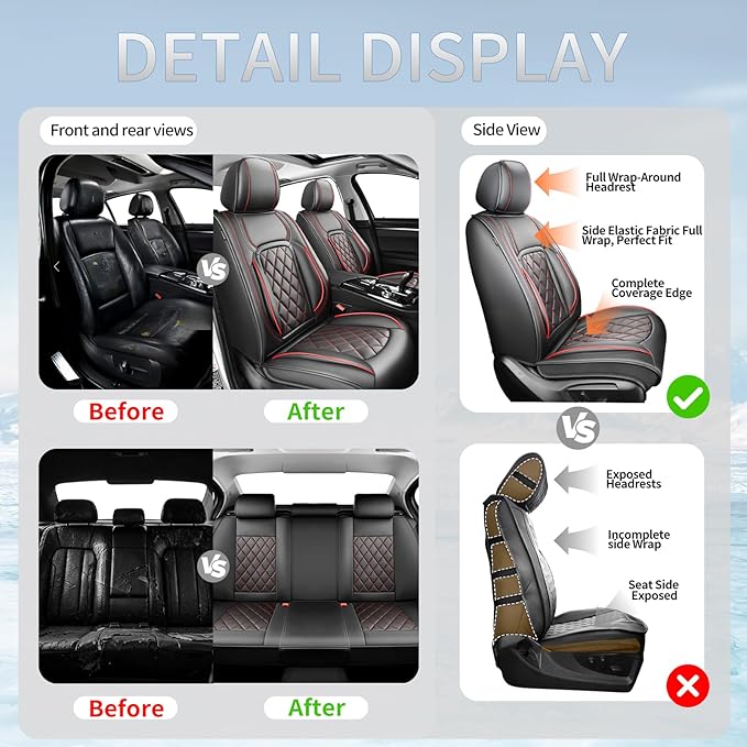 Fit Tucson Car Seat Covers Compatible with Hyundai Tucson 2010-2025 2026, Premium Leather Breathable, Wear Resistant, Airbag Compatible, All-Weather & Full Coverage, 2 Front Seat Red Line Black