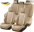 KEYOOG Universal 5-Seater Waterproof Breathable Nappa Leather Car Seat Covers Full Set, Fit for Front Rear Seats, Compatible with Hy-undai Sonata, To-yota Camry, Fo-rd F-150, Fit Most Sedans SUV Beige