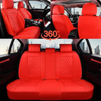 Coverado Full Set Car Seat Covers, 5-Seat Universal Faux Leather Waterproof Seat Covers, Front & Back Car Seat Protectors, Red Leather Seat Covers Fit for Most Vehicles-Red