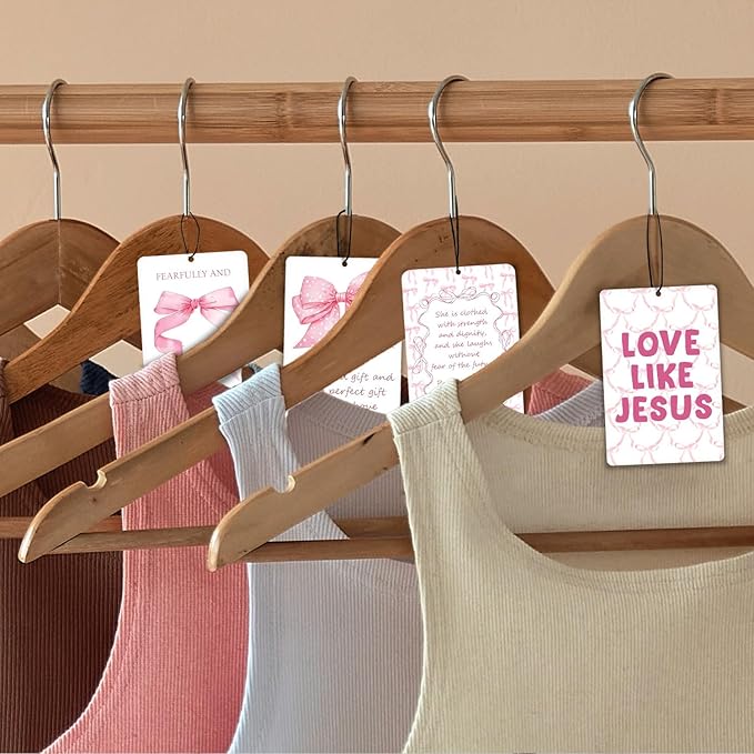 Coquette Pink Bow Christian Lavender Car Air Freshener 4 Pcs, Cute Girly Bible Verse Air Freshener Hanging Decor for Cars Closet Drawer Books, Christian Areadeodorizer Gifts for Women Girls