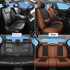 Car Seat Covers Full Set Brown, Luxury Faux Leather Waterproof Non-Slip Women Seat Protector Universal Fit for Most Cars SUVs Trucks Pick-ups,Car Interior Accessories (Brown Black-Full Set)