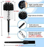 Wheel Brush Kit, Soft Drill Wheel Cleaner Brush, No Scratches Highly Dense Car Cleaning Brush Set for Wheels, Rims, Engines, Exhaust(White/Black,2Pcs)