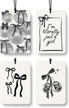 Retro Coquette Black Bow Cologne Car Air Freshener 4 Pcs, Preppy Girly Bow Disco Ball Hanging Air Freshener for Cars Bathroom Dorm Books Decor, Vintage Cute Accessories Gifts for Women Girls