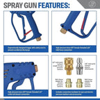 Essential Washer Short Pressure Washer Gun with Brass Quick Connect & M22 Adaptors Compatible with Foam Cannon | High Pressure Water 4000 PSI