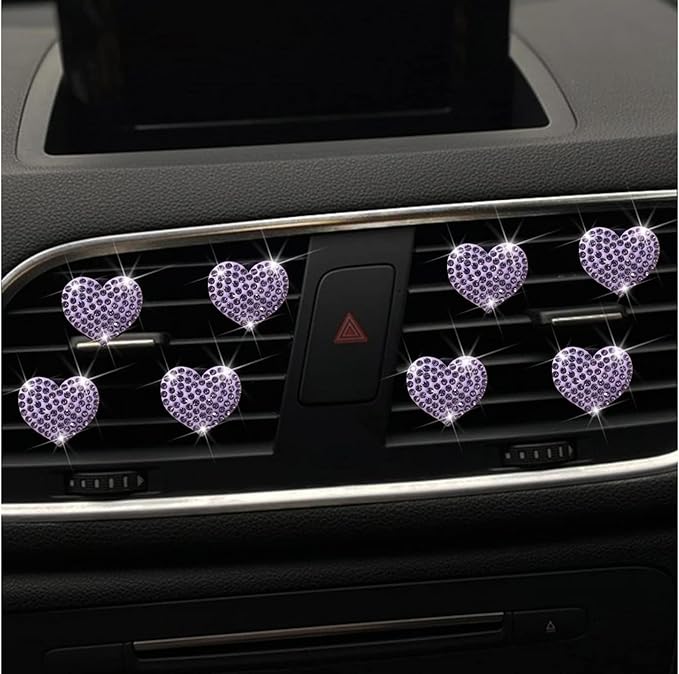 8Pcs Purple Bling Heart Air Vent Clips,Crystal Heart Cars Air Fresheners Vent Clips Cars Diffuser Rhinestone Diamond Decoration Car Interior Decor Cute Car Accessories for Women,Interior Accessories