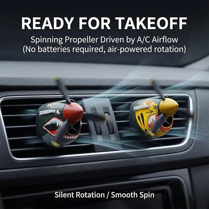 P-40 Warhawk Car Air Freshener with Spinning Propeller - Vent Clip Dashboard Decor for Men, Long Lasting Odor Eliminator & Aviation Gift (style-D-2PCS)