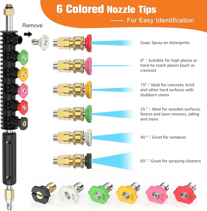 Sealegend Pressure Washer Extension Wand with 6 Spray Nozzle Tips for Gutter Cleaning up to 9FT, Upgrade Power Washer Lance with 30°, 90°, U-shaped Curved Rod, 1/4" Quick Connect, 4000 PSI