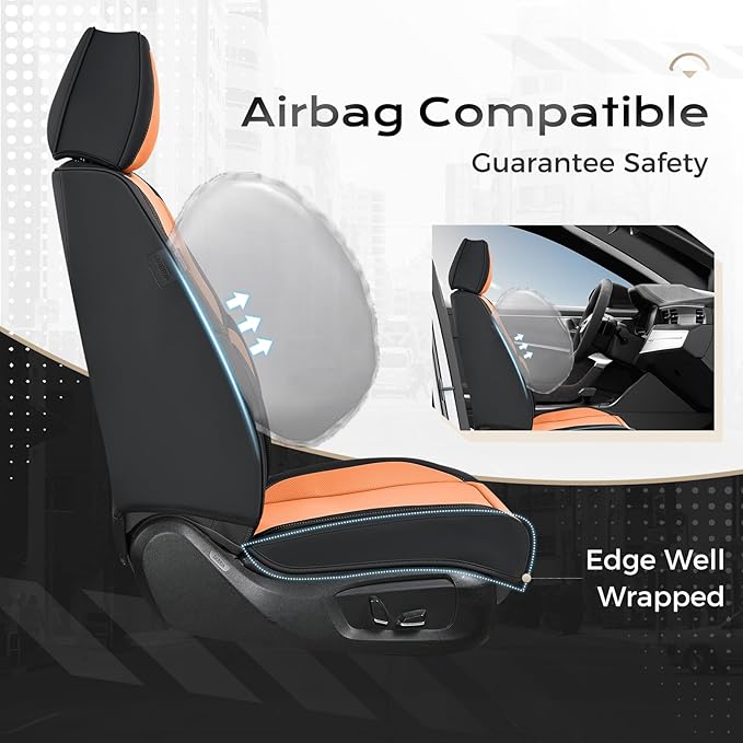 Coverado Seat Covers, Car Seat Covers Front Seats, Leather Seat Covers for Cars, Car Seat Protector Waterproof, Black Car Seat Cushion, Front Carseat Cover Universal Fit for Most Cars Orange