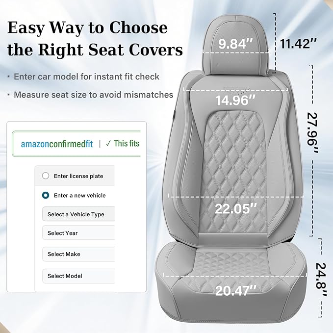 Coverado Full Set Car Seat Covers, Luxury Faux Leather Waterproof Seat Covers, Gray Car Seat Protectors, Universal Fit, Leather Seat Cushions for Cars-Gray