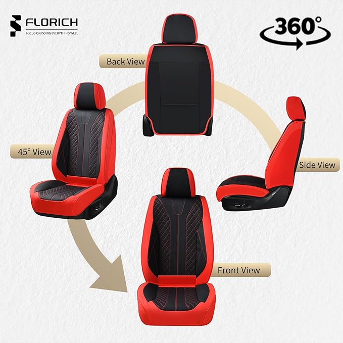 FLORICH Car Seat Covers Front Seats and Back Faux Leather Seat Cover Waterproof Seat Covers Car Seat Cushion 5 Seats Car Seat Protector Universal Fit for Most Cars SUV Trucks, Black&Red